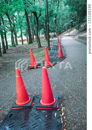 Traffic cones and road Traffic cones and road 135109199