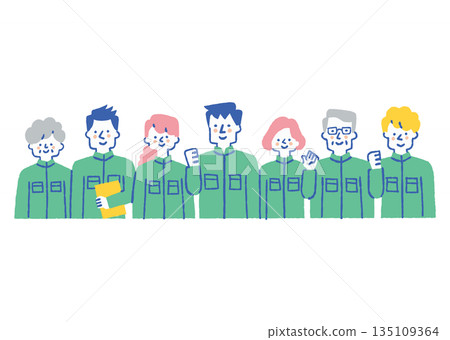 Staff of various ages wearing work clothes_color 135109364