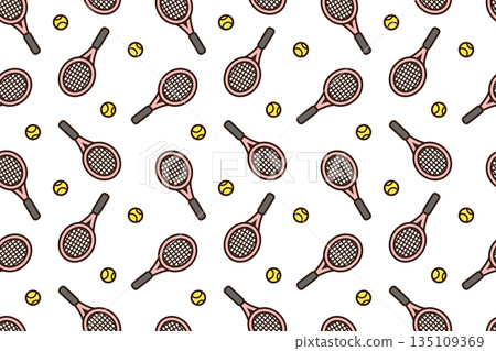 網球拍和網球的無縫背景圖片。 網球拍和網球的無縫背景圖片。 135109369