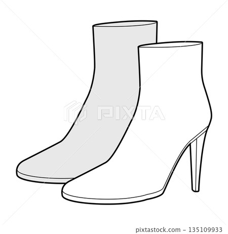 Slim stiletto platform boot women sketch pair. Extended shaft with thin heel for winter, fashion and seasonal trend Slim stiletto platform boot women sketch pair. Extended shaft with thin heel for winter, fashion and seasonal trend 135109933