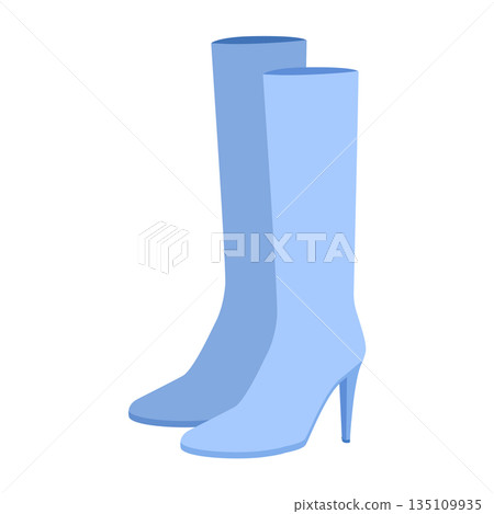 Blue stiletto heel knee-high shoes women color pair. Tall shaft with pointed heel for elegance, luxury look. Technical  135109935