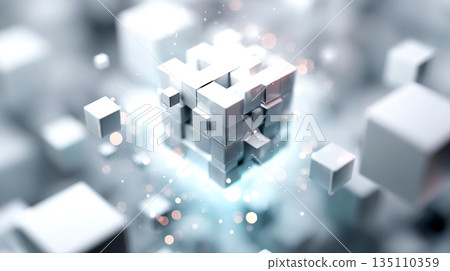 Background of beautiful white cubes coming together and joining together Background of beautiful white cubes coming together and joining together 135110359