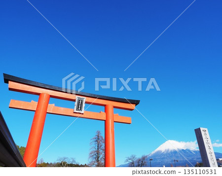 靜岡縣,富士宮淺間大社,大鳥居和富士山,1月 靜岡縣,富士宮淺間大社,大鳥居和富士山,1月 135110531
