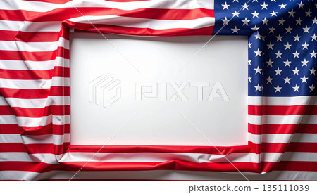 Patriotic American Flag Frame With Blank White Space For Text Or Ad Copy. 135111039