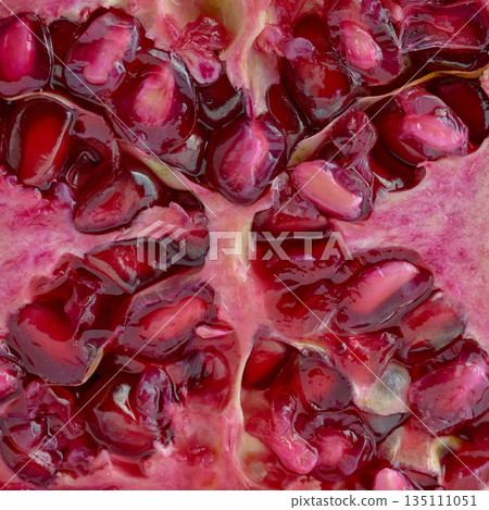 Macro Close Up of Fresh Red Pomegranate Seeds and Pulp. High quality photo Macro Close Up of Fresh Red Pomegranate Seeds and Pulp. High quality photo 135111051