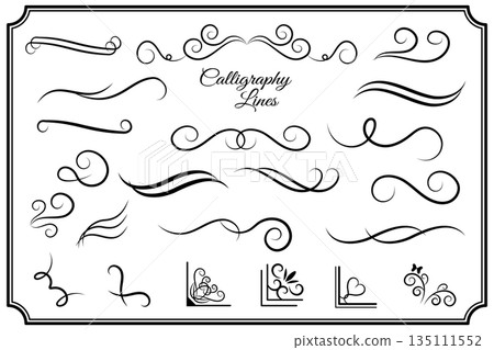 Elegant black calligraphy lines and corner decoration material Elegant black calligraphy lines and corner decoration material 135111552