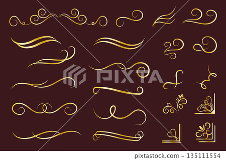 Decorative parts such as gold calligraphy lines and corners that can be used for decoration Decorative parts such as gold calligraphy lines and corners that can be used for decoration 135111554