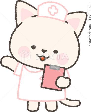 一隻白貓護士舉著牌子指路 135111929