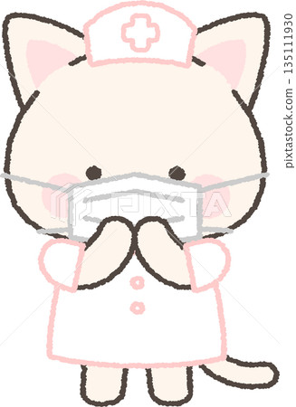 戴著口罩的白貓護士 135111930