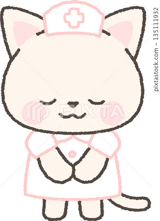 White cat nurse bowing White cat nurse bowing 135111932