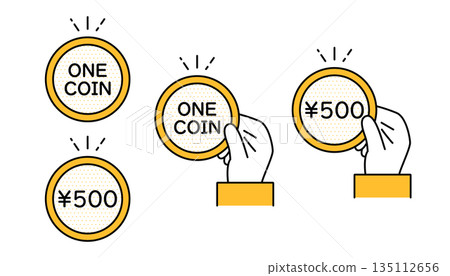 可用於展示如何僅用一枚硬幣完成支付的插圖素材。 135112656