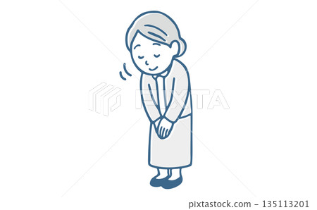 Illustration of a woman bowing and greeting Illustration of a woman bowing and greeting 135113201