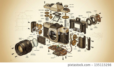 [AI-generated] Camera components - Film SLR 135113298