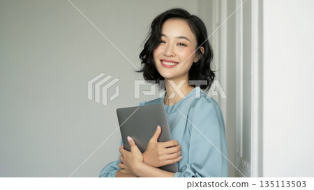 Woman with a laptop Generative AI 135113503