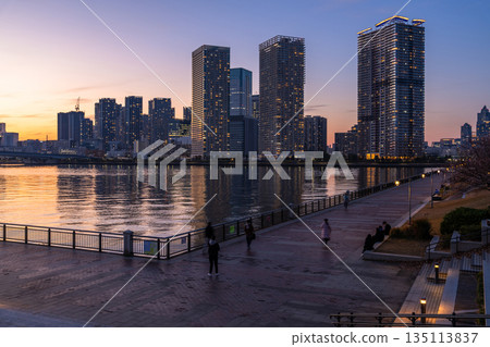 東京：豐洲古魯裡公園和晴見塔樓公寓的夜景 135113837