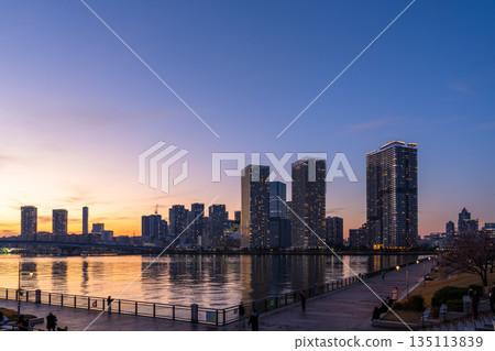 東京：豐洲古魯裡公園和晴見塔樓公寓的夜景 135113839