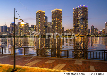 東京：豐洲古魯裡公園和晴見塔樓公寓的夜景 135113861