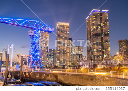 東京：豐洲灣地區及晴海塔樓公寓的夜景 135114037