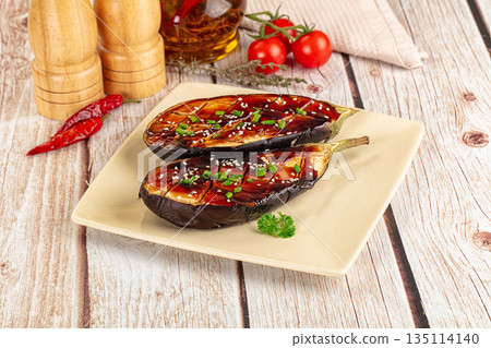 Baked eggplant with teriyaki sause Baked eggplant with teriyaki sause 135114140
