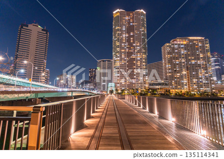 東京：塔樓公寓和晴海橋的夜景 135114341