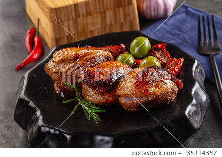 Roasted duck medallion with dry tomato Roasted duck medallion with dry tomato 135114357