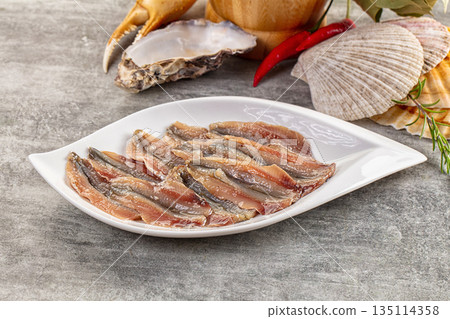 Anchovies fish salted fillet snack Anchovies fish salted fillet snack 135114358