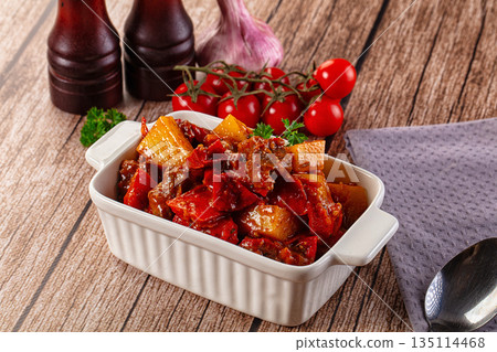 Stew Hungarian goulash with beef and vegetables Stew Hungarian goulash with beef and vegetables 135114468
