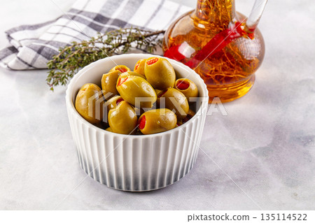 Greek olives stuffed red pepper 135114522