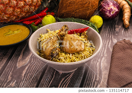 Indian chicken biryani with basmati rice Indian chicken biryani with basmati rice 135114717
