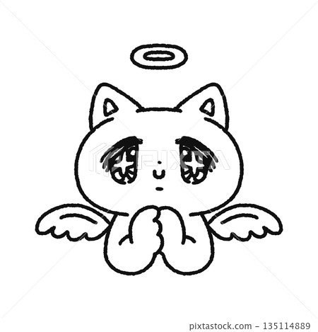 Dreamy angel cat line drawing Dreamy angel cat line drawing 135114889
