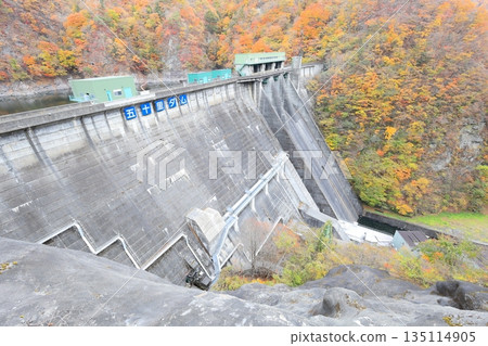 栃木縣日光市磯里水壩的秋葉 135114905