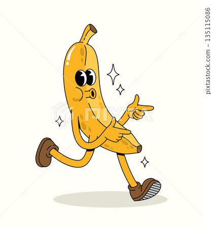 banana energetic walk groovy cartoon illustration 135115086