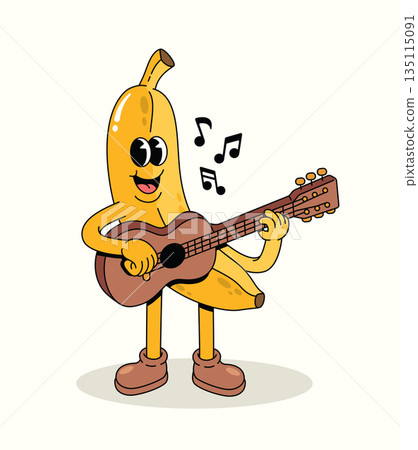 banana guitar groovy cartoon illustration banana guitar groovy cartoon illustration 135115091