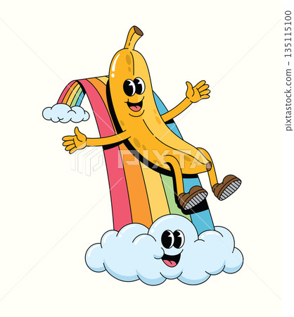 banana rainbow groovy cartoon illustration 135115100
