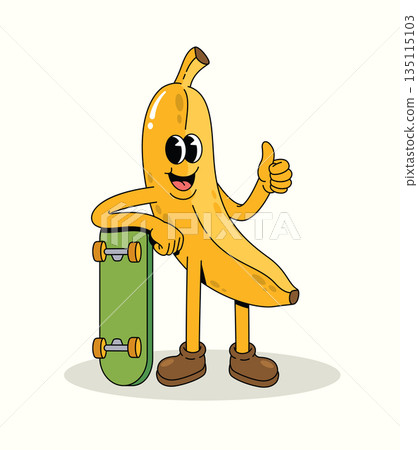 banana skateboard thumbs up groovy cartoon illustration 135115103