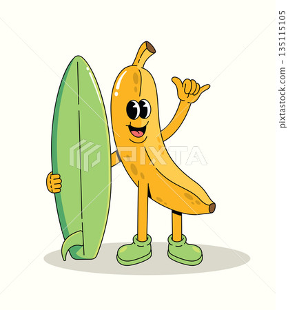 banana surf shaka groovy cartoon illustration 135115105