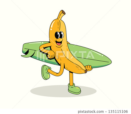 banana surf walk groovy cartoon illustration banana surf walk groovy cartoon illustration 135115106