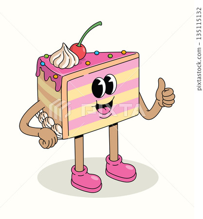 cake slice groovy cartoon illustration 135115132