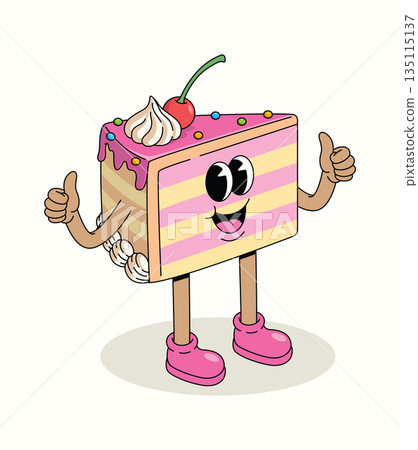 cake slice thumbs up groovy cartoon illustration cake slice thumbs up groovy cartoon illustration 135115137