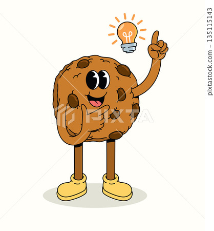 chocolate chip cookie idea groovy cartoon illustration chocolate chip cookie idea groovy cartoon illustration 135115143