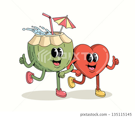 coconut and love groovy cartoon illustration coconut and love groovy cartoon illustration 135115145