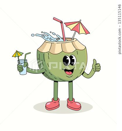 coconut and water thumbs up groovy cartoon illustration coconut and water thumbs up groovy cartoon illustration 135115146