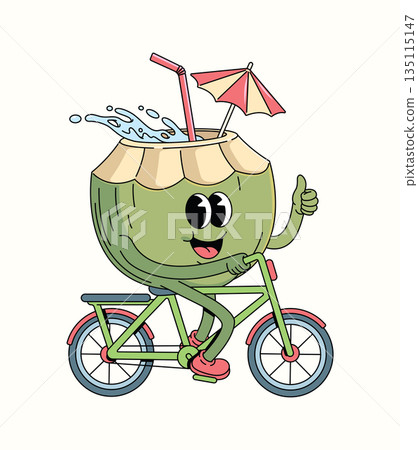 coconut bicycle groovy cartoon illustration coconut bicycle groovy cartoon illustration 135115147