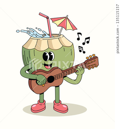 coconut guitar groovy cartoon illustration 135115157