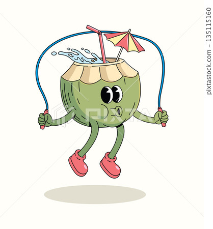coconut jump rope groovy cartoon illustration 135115160