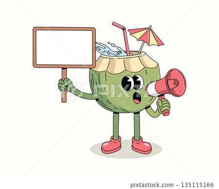 coconut megaphone groovy cartoon illustration 135115166