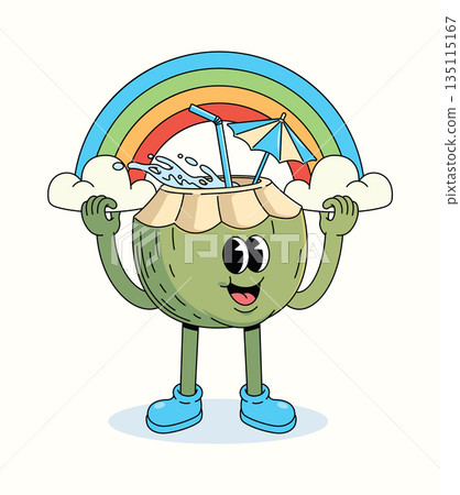 coconut rainbow groovy cartoon illustration 135115167