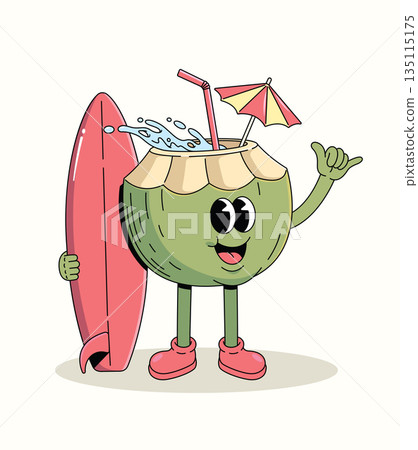 coconut surf stand groovy cartoon illustration coconut surf stand groovy cartoon illustration 135115175