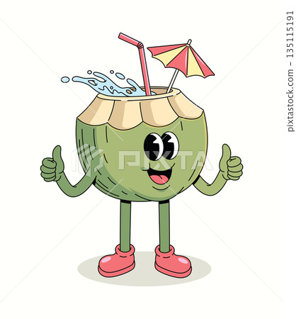 coconut thumbs up groovy cartoon illustration 135115191