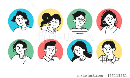 Young people illustrations that can be used as social media icons | Profile materials for Gen Z and millennials 135115281